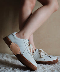 Women's White Double Cowhide Leather Casual Shoes for Everyday Wear
