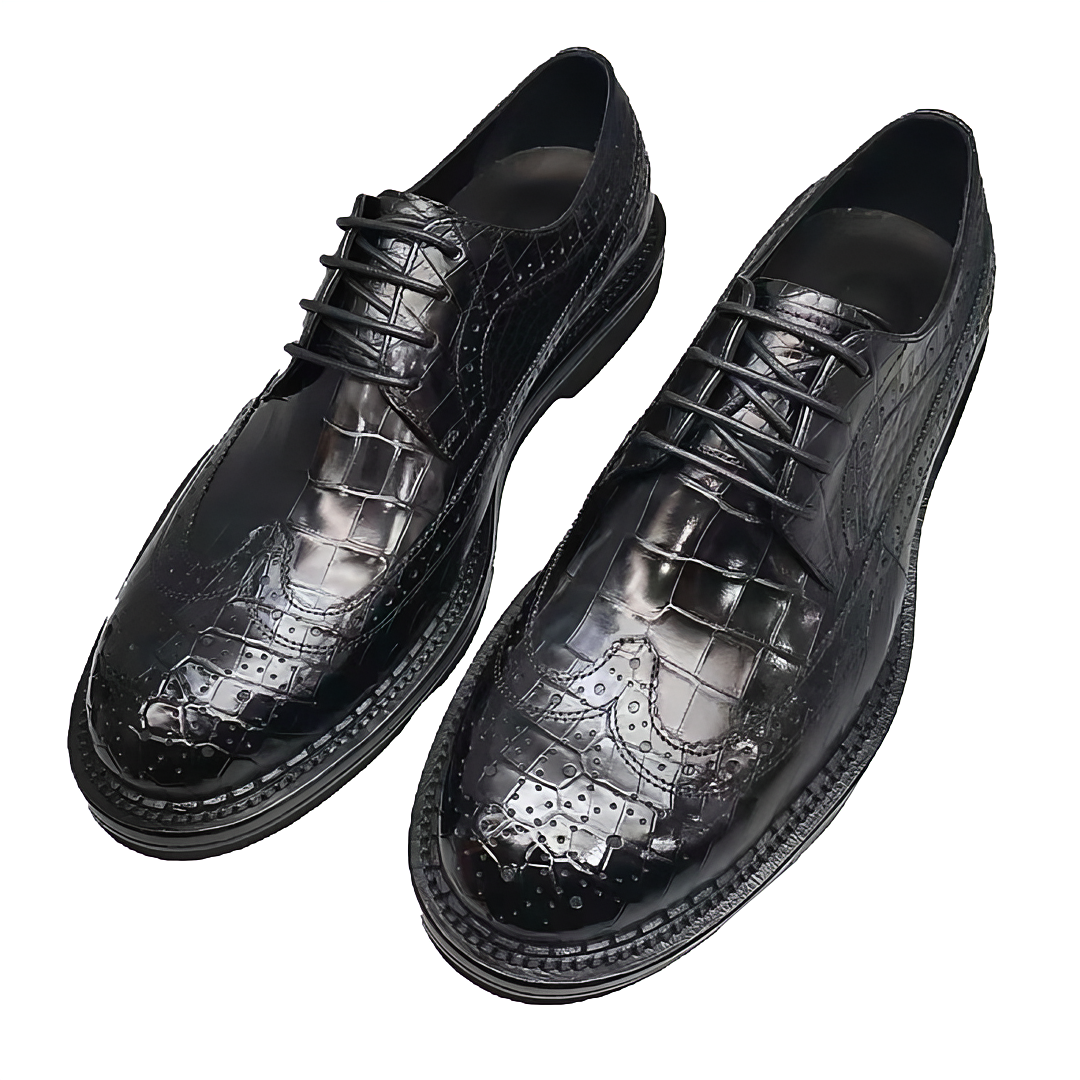 Men's black alligator leather brogue Stitch lace-up business Shoes