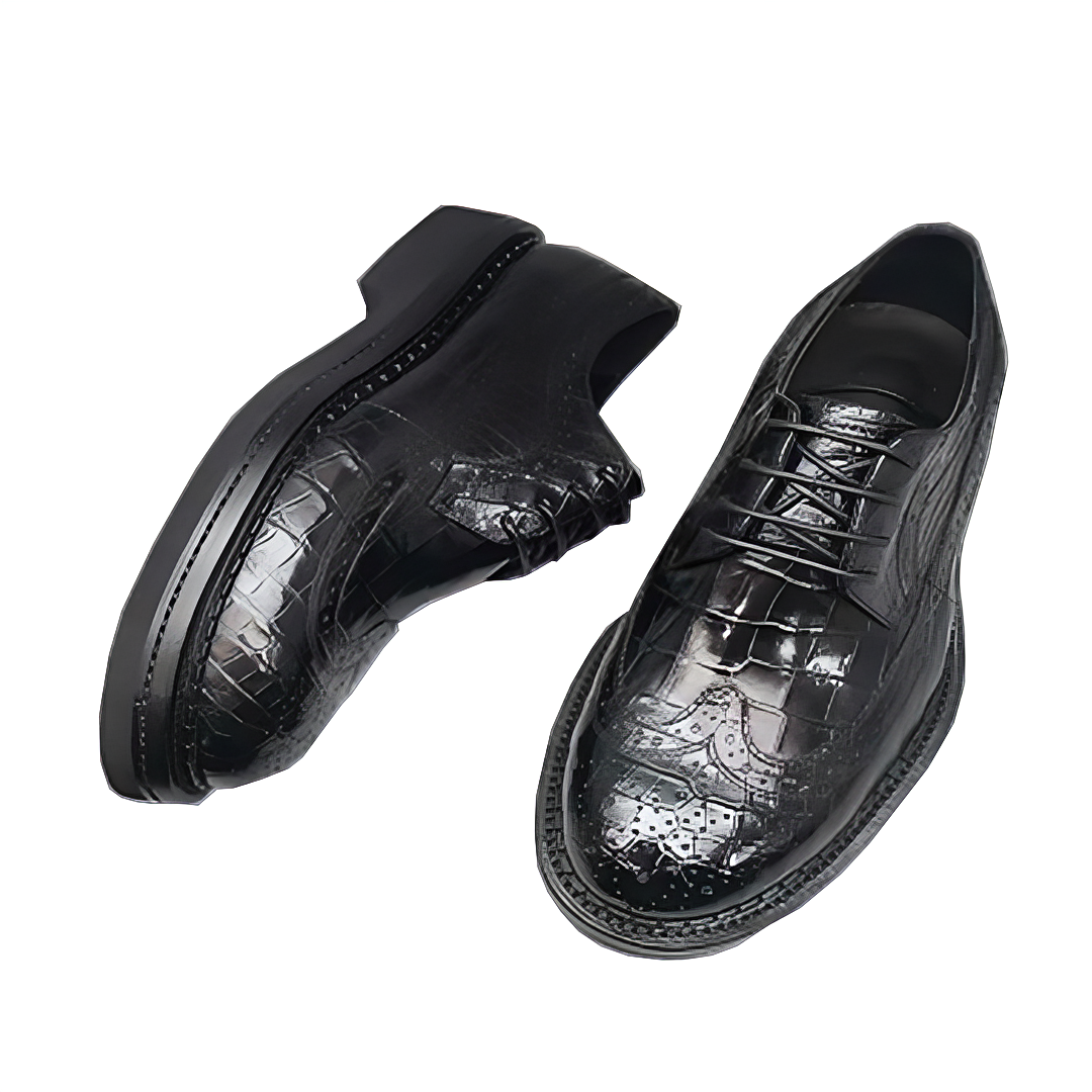 Men's black alligator leather brogue Stitch lace-up business Shoes