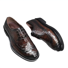 Men's brown alligator leather brogue Stitch lace-up business Shoes