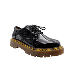 Women's Black British Style Bright Surface Cowhide Leather Single Shoes