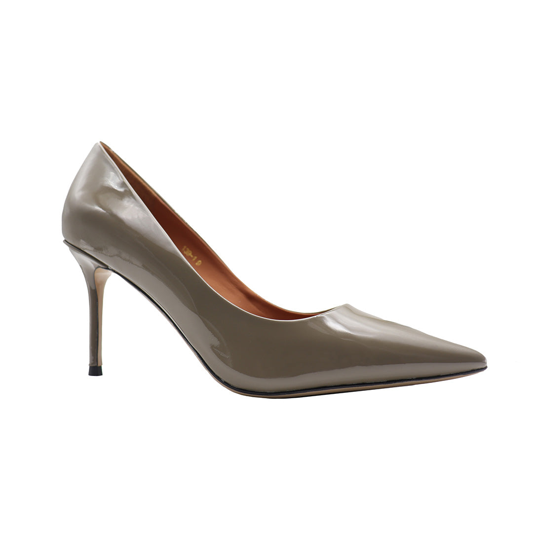 Grey Genuine Patent Leather Pointy Heels for Women