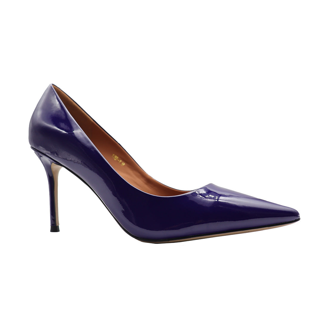 Bold and Vibrant: Purple Genuine Patent Leather Pointy Heels for Women