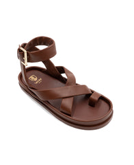 brown flat sandals with ankle strap
