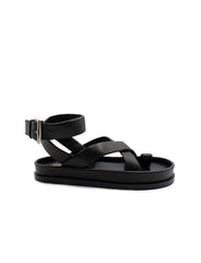 black flat sandals with ankle strap