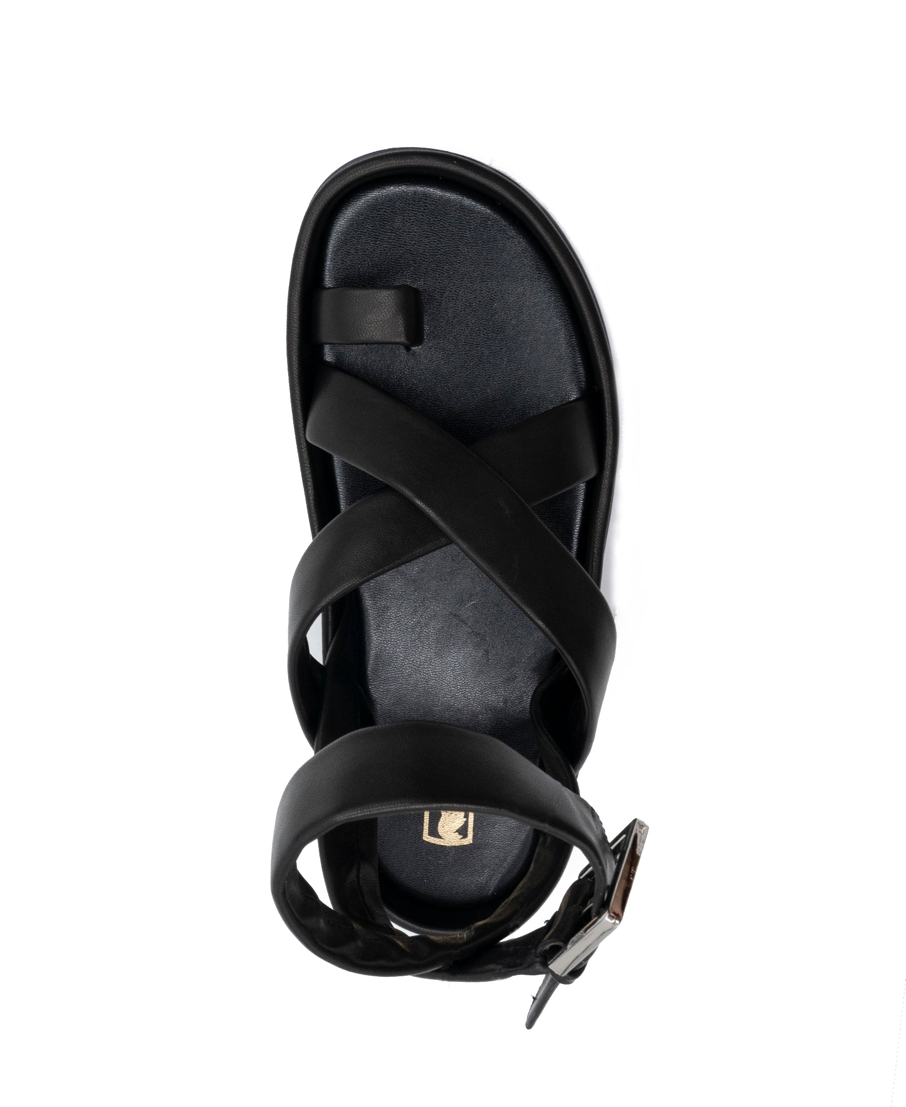 black ankle strap flat sandal