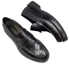 Penny loafers with genuine black alligator leather