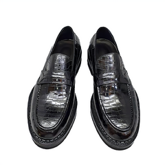 Penny loafers with genuine black alligator leather