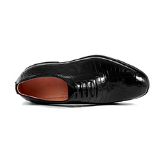 Black Alligator Lace-Up leather Shoes