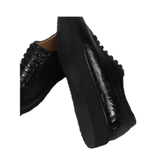 Black Alligator Lace-Up leather Loafer