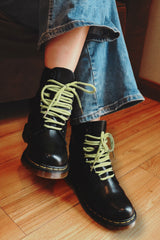 BLACK Vicky Double Cowhide Leather Contrasting shoelaces Goodyear Welt Ankle Boots