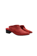 Bold and Vibrant: Women's Red Cowhide Sandals with Short Heels and Pointed Toes