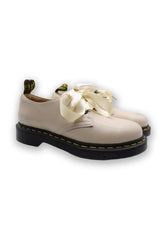 British Style White Ribbon Tie Leather Flats