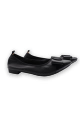 Black Cowhide Leather Simplicity Pointy Heels Flat Commuter Shoes