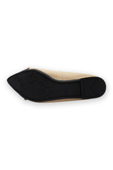 Apricot and Black Cowhide Leather Pointy Heels Flat Commuter Shoes