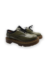 Women's Khaki British Style Double Cowhide Leather Single Shoes for Any Occasion
