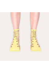 YELLOW SQUARE TOE STRAPPED STRAPS ANKLE BOOTS STUDDED