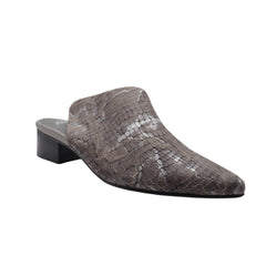 Chic and Elegant: Women's Grey Cowhide Sandals with Short Heels and Pointed Toes