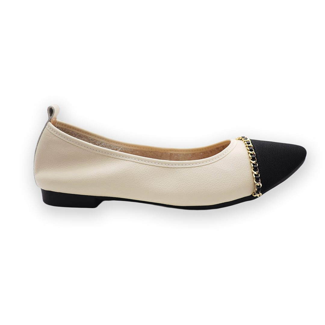 Salome White and Black Cowhide Leather Pointy Heels