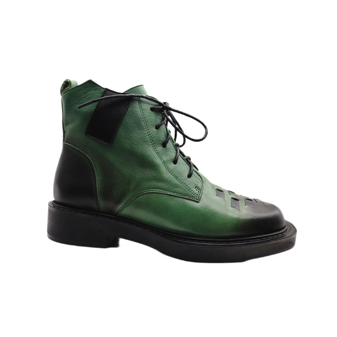 Women's Green British Style Retro Square Toe Shoes