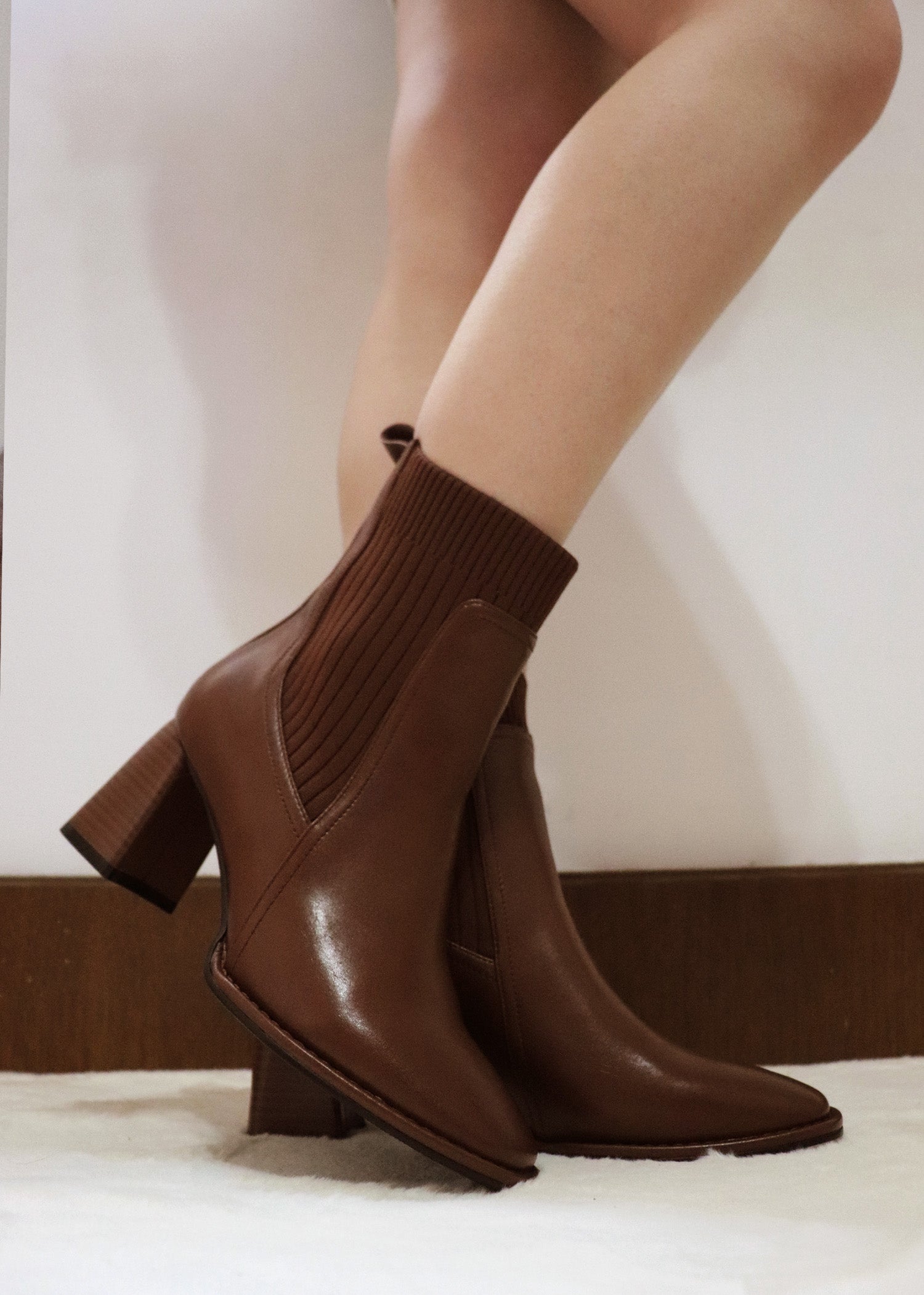 Brown Block Heel Full-grain leather Black Boots
