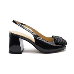 Black genuine patent leather Square Toe Mary Jane Heels
