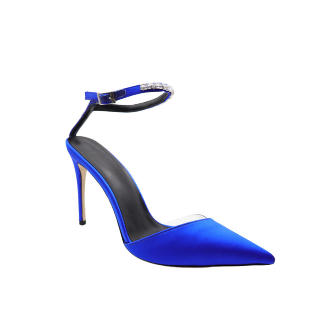 Royal Blue Pure Silk Trip Wire Drill Pointy Toe Heels: A Pop of Color for Your Outfit