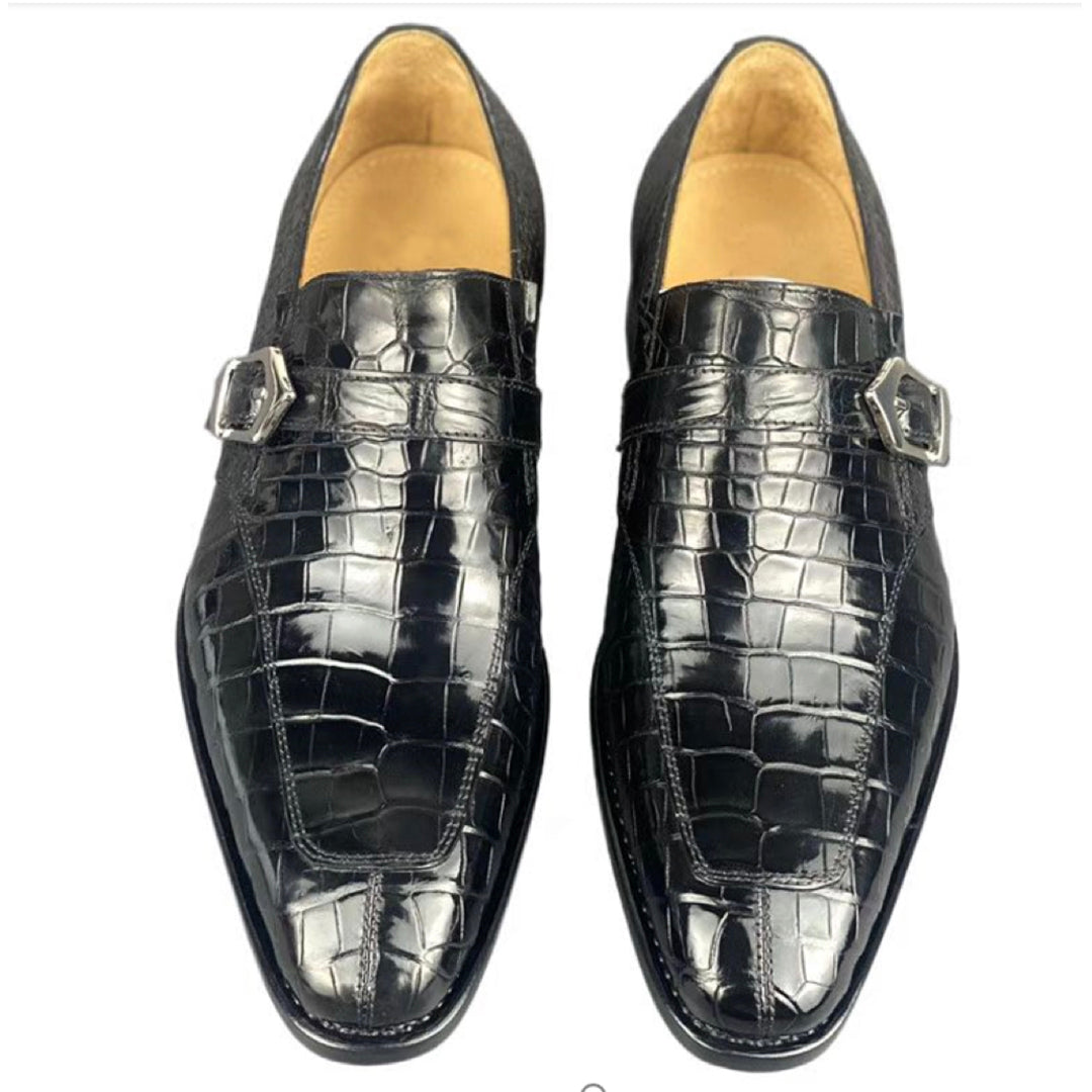 Black Alligator Monk Strap Loafer