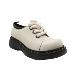 Women's White British Style Lychee Leather Single Shoes for Any Outfit