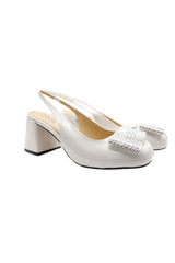 White genuine patent leather Square Toe Mary Jane Heels