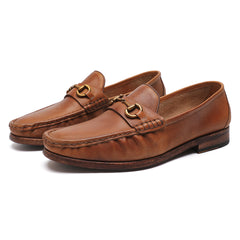 Men's Cognac Brown Cowhide Casual Moc Toe Bit Loafer