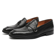 Men's Black Cowhide Leather Penny Loafer with Buckle