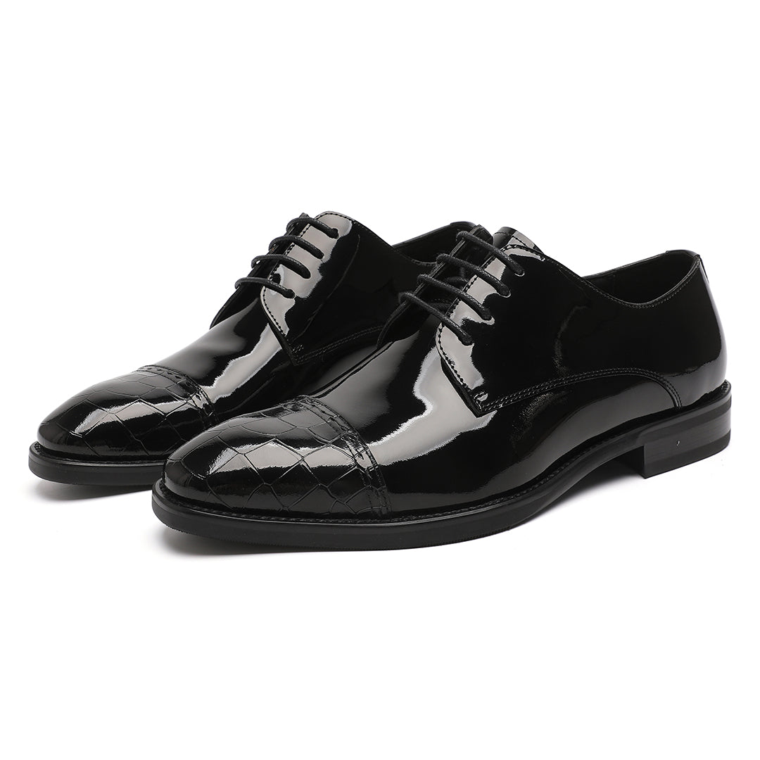 Black Tuxedo Shoes Patent Leather Wedding Shoes for Men Cap Toe Lace up Formal Business Oxford Shoes