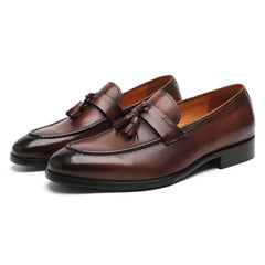 Men's Brown Calfskin Leather Classic Tassel Penny Loafer