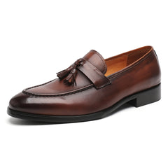 Men's Brown Calfskin Leather Classic Tassel Penny Loafer