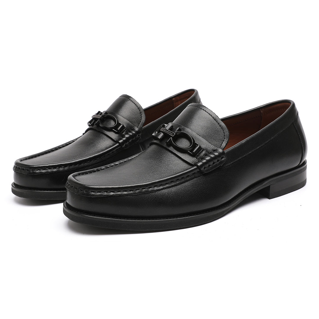 Men's Black Calfskin Moc Toe Classic Bit Loafer