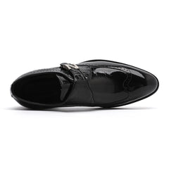 Men's Black Shiny Patent Leather Loafer | Monk Strap Pointed Toe