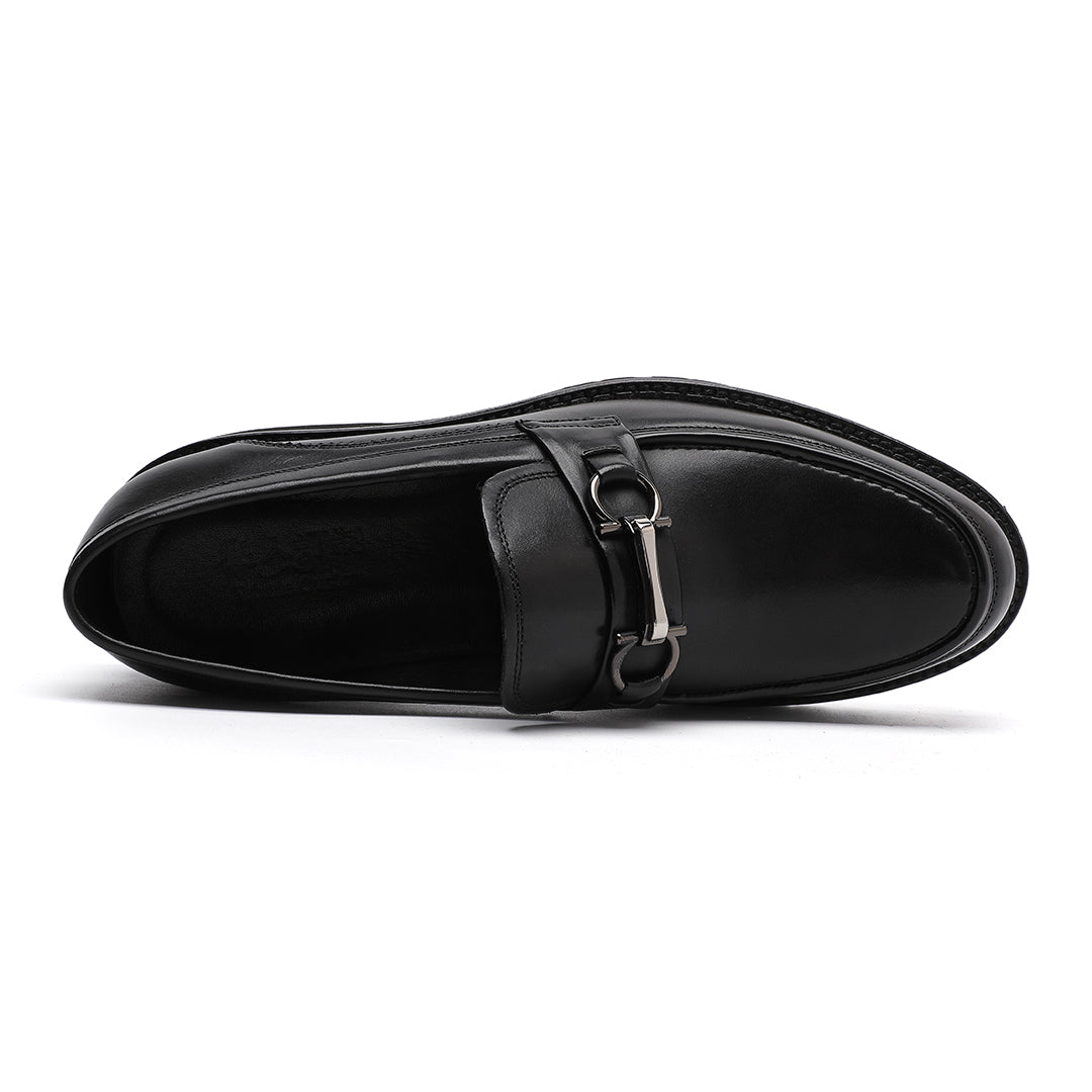 Men's Black Calfskin Leather Moc Toe Bit Loafer