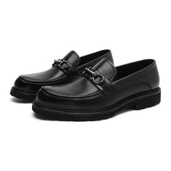 Men's Black Calfskin Leather Moc Toe Bit Loafer