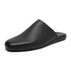 Mens Black Cowhide Slippers Shoes Loafers