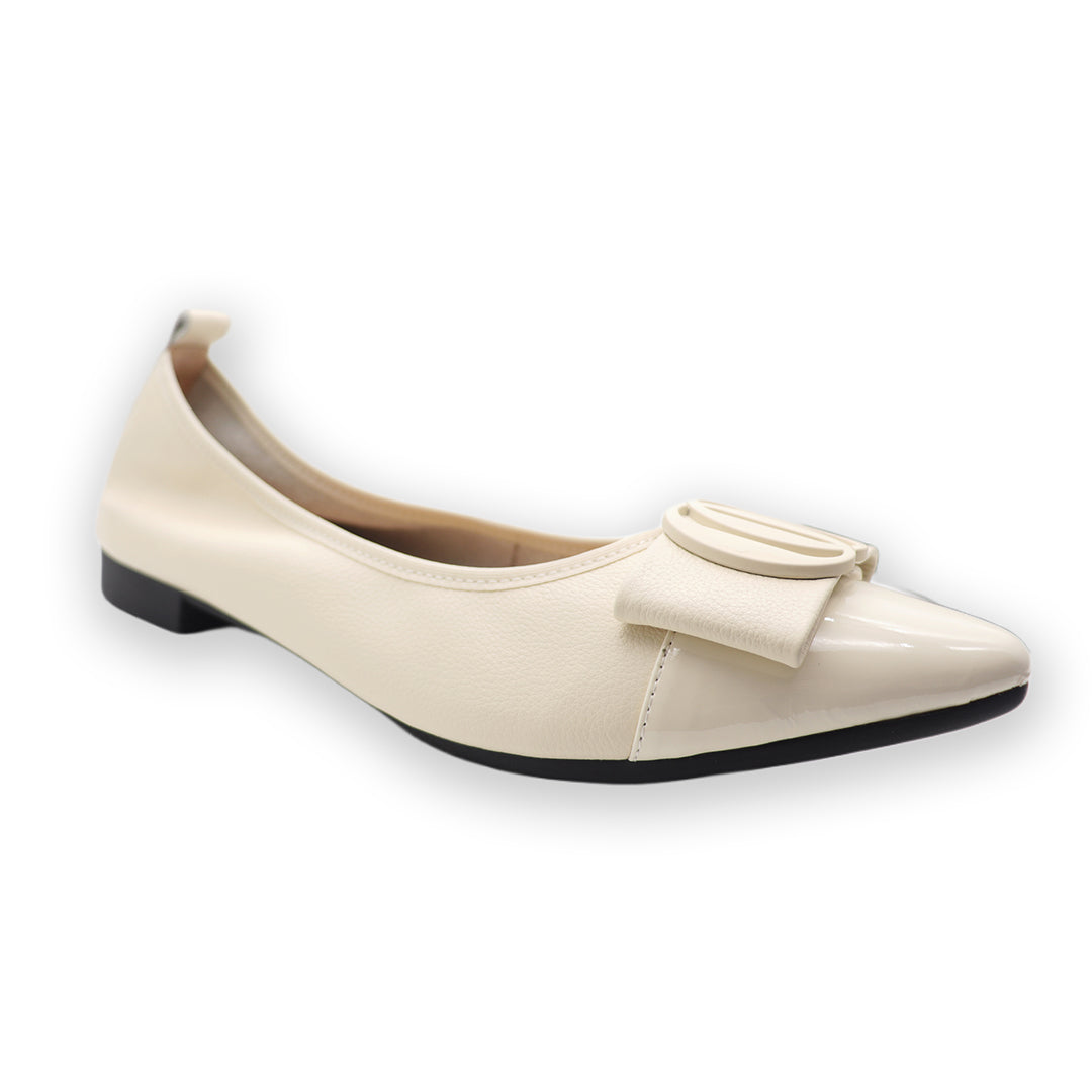 White Cowhide Leather Simplicity Pointy Heels Flat Commuter Shoes for Women