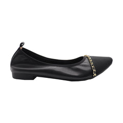 Salome Black Cowhide Leather Pointy Heels Flat Commuter Shoes