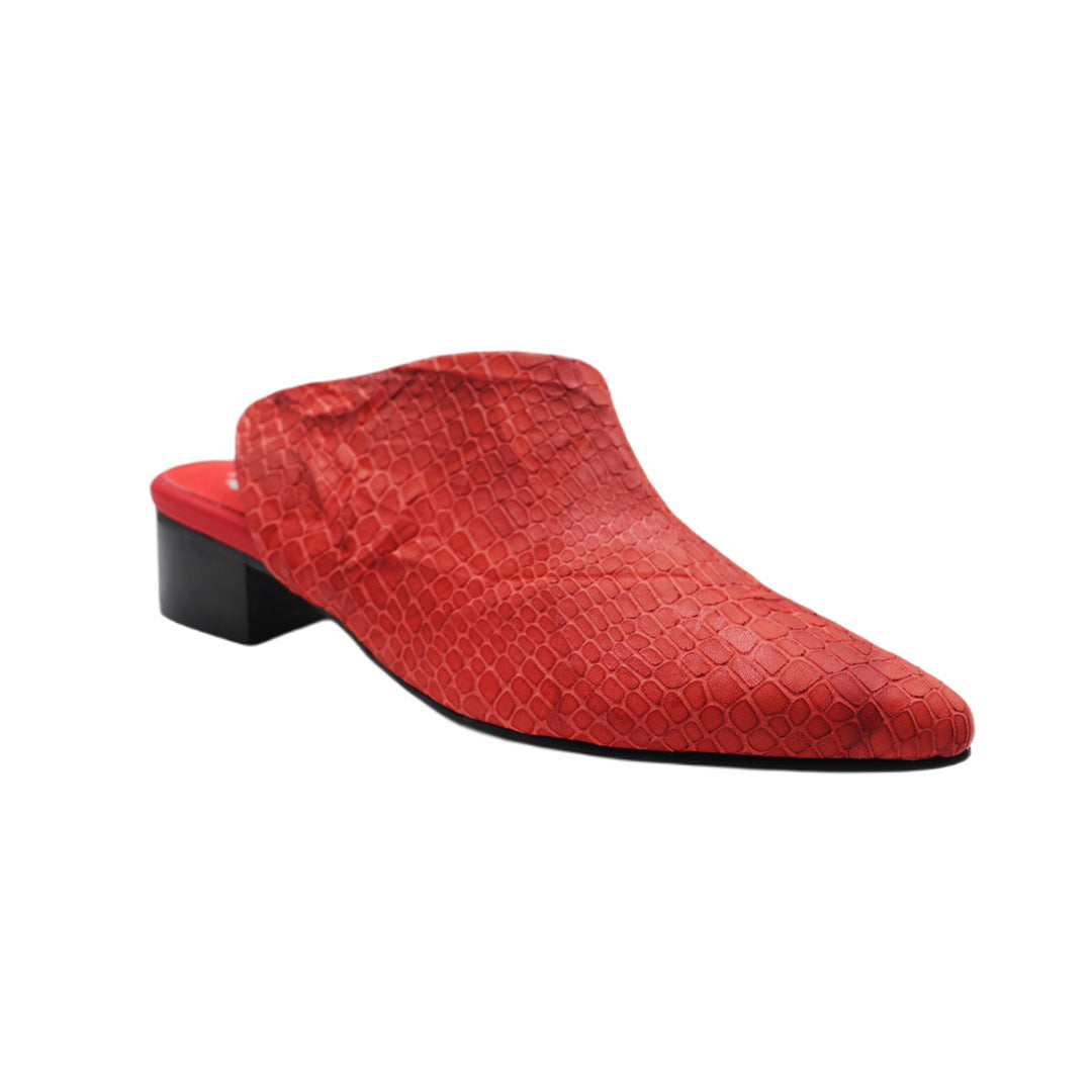 Bold and Vibrant: Women's Red Cowhide Sandals with Short Heels and Pointed Toes