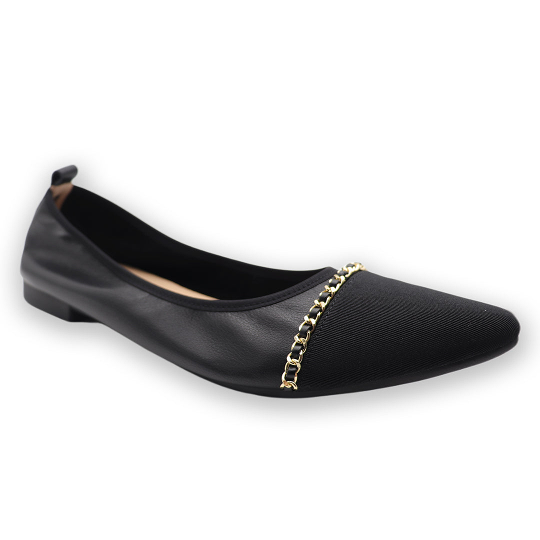Salome Black Cowhide Leather Pointy Heels Flat Commuter Shoes for Women