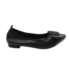 Black Cowhide Leather Simplicity Pointy Heels Flat Commuter Shoes